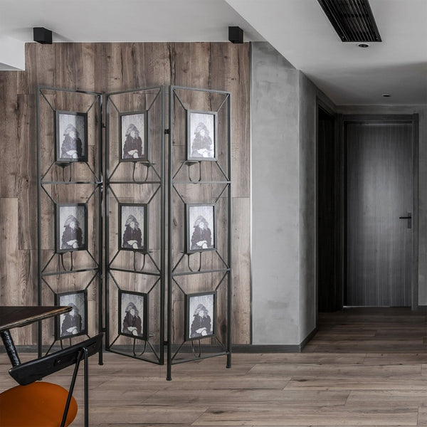 English Elm 47x71" Three Panel Room Divider with Photo Gallery Antique Mirror and Candlestick Holders W2078127789