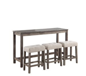 English Elm Oriana Farmhouse Pub Set Four Piece Counter Height Tufted Linen Stools Distressed Wood B061128589