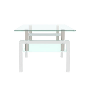 English Elm Rectangle Two Tier Tempered Glass Coffee Table Modern Iron Frame Living Room Accent White W241P367358