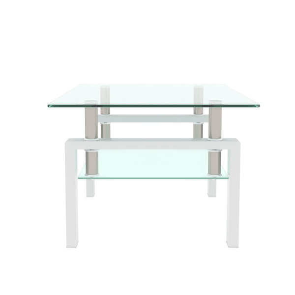 English Elm Rectangle Two Tier Tempered Glass Coffee Table Modern Iron Frame Living Room Accent White W241P367358