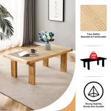 English Elm Modern and Minimalist Rectangular Rattan Tabletop With Rubber Wooden Legs, Imitation Rattan Woven Chinese Side Table, Suitable For Small Rectangular Tables In Living Rooms, Dining Rooms, and Bedrooms