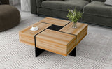 English Elm Unique Design Coffee Table With 4 Hidden Storage Compartments, Square Cocktail Table With Extendable Sliding Tabletop, Uv High-Gloss Design Center Table For Living Room, 31.5"X 31.5"