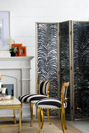 English Elm 18x73" Four Panel Folding Screen with Metal Frame Glass Mdf Geometric Boho Design W2078128431