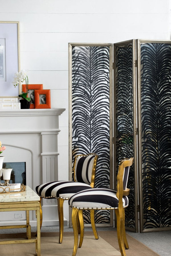English Elm 18x73" Four Panel Folding Screen with Metal Frame Glass Mdf Geometric Boho Design W2078128431