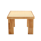 English Elm Modern and Minimalist Rectangular Rattan Tabletop With Rubber Wooden Legs, Imitation Rattan Woven Chinese Side Table, Suitable For Small Rectangular Tables In Living Rooms, Dining Rooms, and Bedrooms