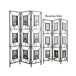 English Elm 47x71" Three Panel Room Divider with Photo Gallery Antique Mirror and Candlestick Holders W2078127789