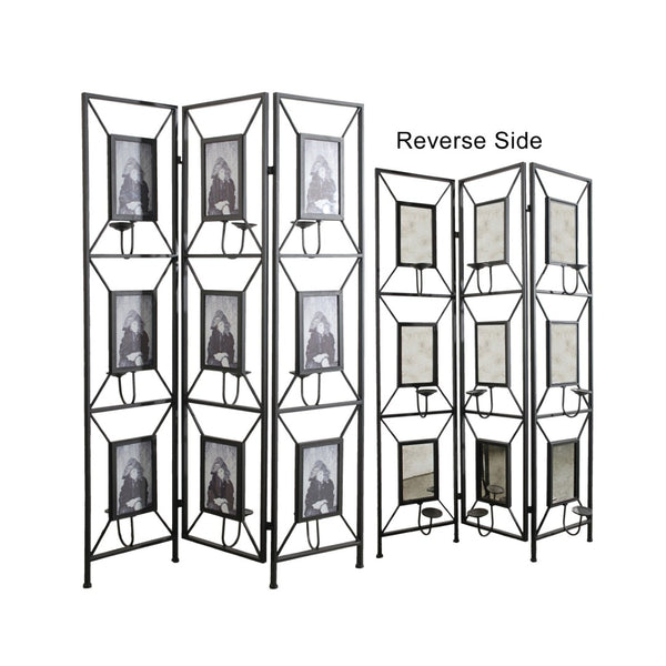 English Elm 47x71" Three Panel Room Divider with Photo Gallery Antique Mirror and Candlestick Holders W2078127789