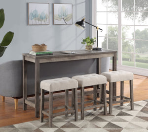 English Elm Oriana Farmhouse Pub Set Four Piece Counter Height Tufted Linen Stools Distressed Wood B061128589
