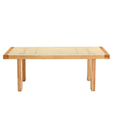 English Elm Modern and Minimalist Rectangular Rattan Tabletop With Rubber Wooden Legs, Imitation Rattan Woven Chinese Side Table, Suitable For Small Rectangular Tables In Living Rooms, Dining Rooms, and Bedrooms