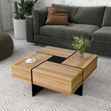 English Elm Unique Design Coffee Table With 4 Hidden Storage Compartments, Square Cocktail Table With Extendable Sliding Tabletop, Uv High-Gloss Design Center Table For Living Room, 31.5"X 31.5"