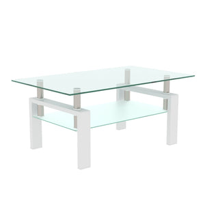 English Elm Rectangle Two Tier Tempered Glass Coffee Table Modern Iron Frame Living Room Accent White W241P367358
