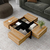 Hearth and Haven On-Trend Unique Design Coffee Table with 4 Hidden Storage Compartments, Square Cocktail Table with Extendable Sliding Tabletop, Uv High-Gloss Design Center Table For Living Room, 31.5"X 31.5" WF305182AAD