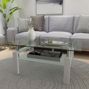 English Elm Rectangle Two Tier Tempered Glass Coffee Table Modern Iron Frame Living Room Accent White W241P367358