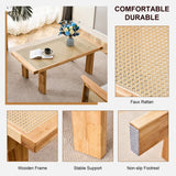 English Elm Modern and Minimalist Rectangular Rattan Tabletop With Rubber Wooden Legs, Imitation Rattan Woven Chinese Side Table, Suitable For Small Rectangular Tables In Living Rooms, Dining Rooms, and Bedrooms