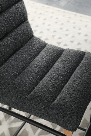 English Elm Lahni Boucle Upholstered Counter Stool with Leather Strap Detail and Iron Legs Dark Gray B061128596