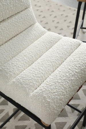 English Elm Lahni Boucle Upholstered Counter Stool with Leather Strap Detail and Iron Legs White B061128598