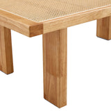 English Elm Modern and Minimalist Rectangular Rattan Tabletop With Rubber Wooden Legs, Imitation Rattan Woven Chinese Side Table, Suitable For Small Rectangular Tables In Living Rooms, Dining Rooms, and Bedrooms