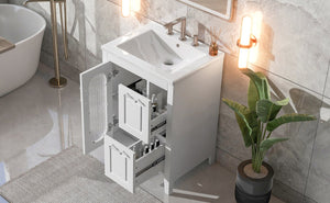 English Elm 24" Modern Bathroom Vanity with Ceramic Sink, Solid Wood & MDF Cabinet, Two Drawers, Shelf White N725P245273K