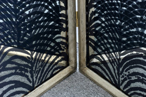 English Elm 18x73" Four Panel Folding Screen with Metal Frame Glass Mdf Geometric Boho Design W2078128431
