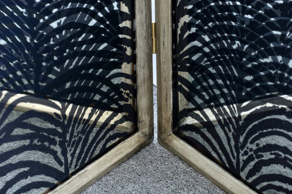 English Elm 18x73" Four Panel Folding Screen with Metal Frame Glass Mdf Geometric Boho Design W2078128431