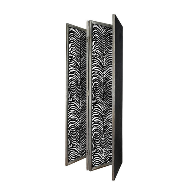 English Elm 18x73" Four Panel Folding Screen with Metal Frame Glass Mdf Geometric Boho Design W2078128431