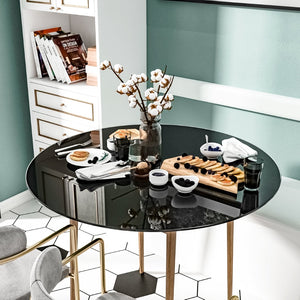 English Elm 36 Inch Black Tempered Glass Round Table Top with Polished Edge for Dining Patio W1265118639