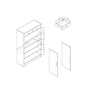 English Elm Shoe Cabinet Distressed Grey with Two Drawers & Doors, 5 Shelves Holds 15 Pairs, Compact Entryway Storage B107130828