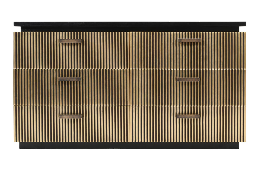 English Elm Modern 6-Drawer Dresser In Mango Wood With Elegant Brass Accents For Stylish Bedroom Storage Solutions B009128312