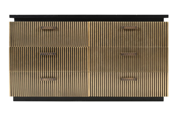 English Elm Modern 6-Drawer Dresser In Mango Wood With Elegant Brass Accents For Stylish Bedroom Storage Solutions B009128312