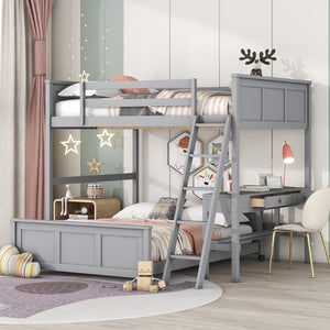 English Elm Full Over Kids Bunk Bed with Built in Study Desk and Two Storage Drawers Gray LT001006AAE