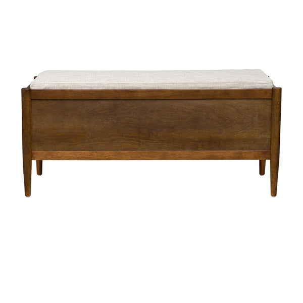 English Elm Accent Ink + Ivy Storage Bench with Upholstered Cushion, Mid-Century Walnut Finish, Handles & Dual Storage B035129470