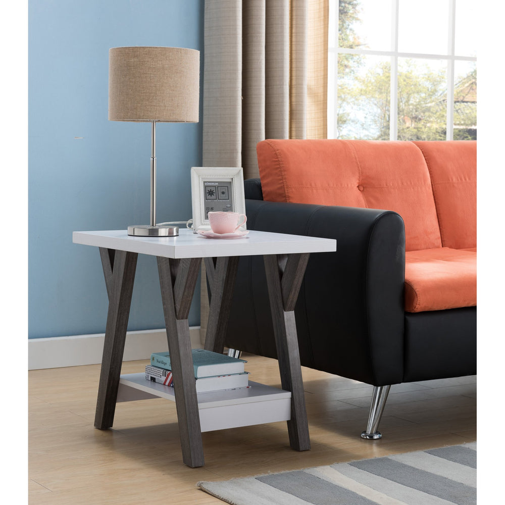 English Elm Modern White End Table with Bottom Shelf Storage, Chair Side Accent Table for Living Room Decor (97) B107131301