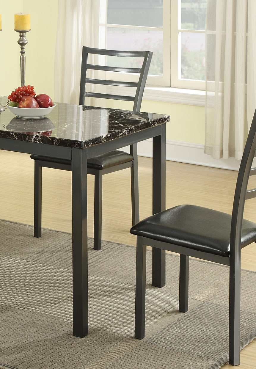 English Elm Modern 5pc Dining Set Faux Marble 48" Table with 4 Black Faux Leather Chairs Contemporary Chic B011S00541