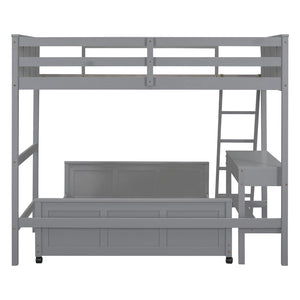 English Elm Twin Over Full Bunk Bed with Built-in Desk and Storage Drawers for Kids Rooms Gray LT001005AAE