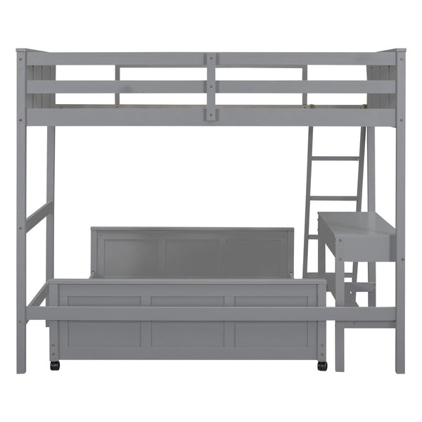 English Elm Twin Over Full Bunk Bed with Built-in Desk and Storage Drawers for Kids Rooms Gray LT001005AAE