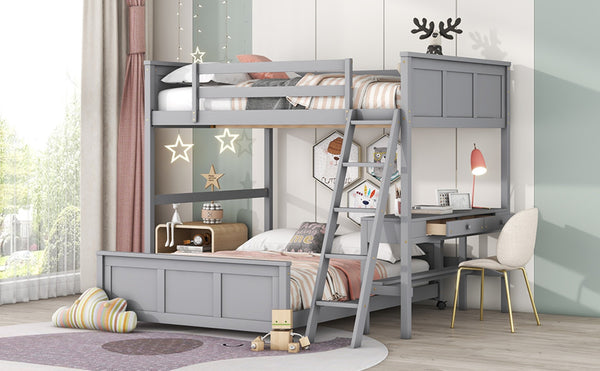 English Elm Full Over Kids Bunk Bed with Built in Study Desk and Two Storage Drawers Gray LT001006AAE-1