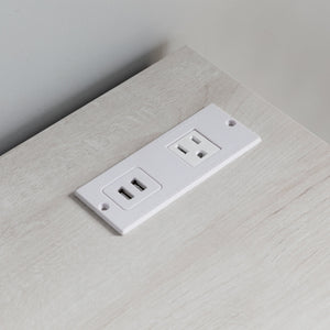 English Elm Home Office Printer Stand with File Drawers, Open Shelves & Silver Handles in White Oak — Durable, Stylish Workstation Storage B107130924