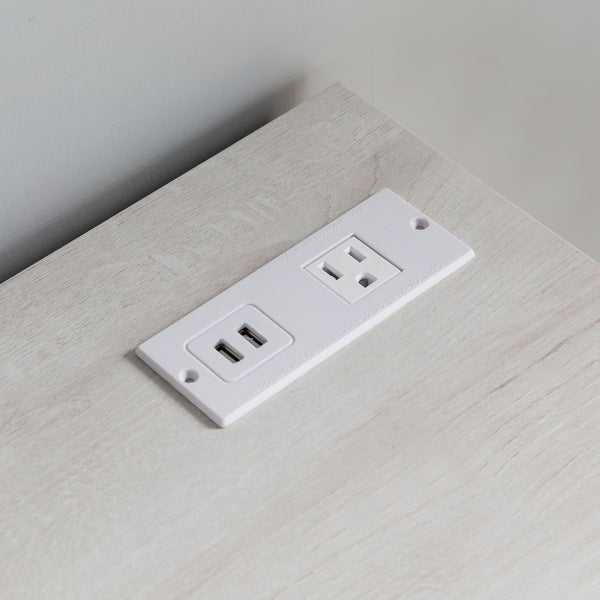 English Elm Home Office Printer Stand with File Drawers, Open Shelves & Silver Handles in White Oak — Durable, Stylish Workstation Storage B107130924