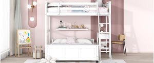 English Elm Twin Over Full Bunk Bed with Built-in Desk and Storage Drawers for Kids Rooms White LT001005AAK