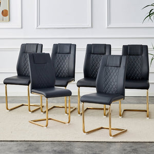 English Elm Modern cushioned dining chairs with gold arched metal legs, durable PU upholstery, comfy high-density foam seating for kitchen, office, and living spaces Black W1151110423