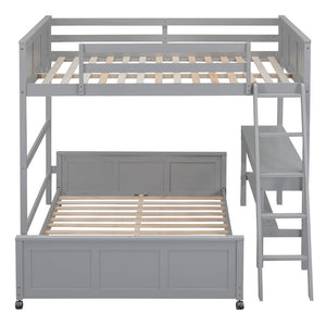 English Elm Full Over Kids Bunk Bed with Built in Study Desk and Two Storage Drawers Gray LT001006AAE