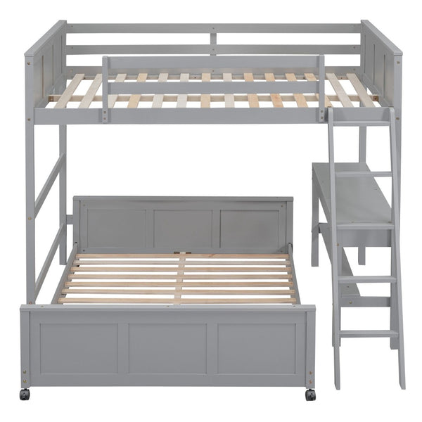 English Elm Full Over Kids Bunk Bed with Built in Study Desk and Two Storage Drawers Gray LT001006AAE