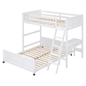 English Elm Twin Over Full Bunk Bed with Built-in Desk and Storage Drawers for Kids Rooms White LT001005AAK