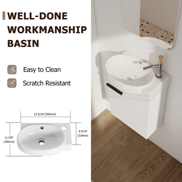 English Elm Soft Close Doors Bathroom Vanity With Ceramic Sink, 16-Inch Space-Saving Design For Small Spaces W999125017-GIGA