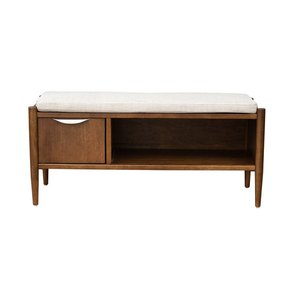 English Elm Accent Ink + Ivy Storage Bench with Upholstered Cushion, Mid-Century Walnut Finish, Handles & Dual Storage B035129470