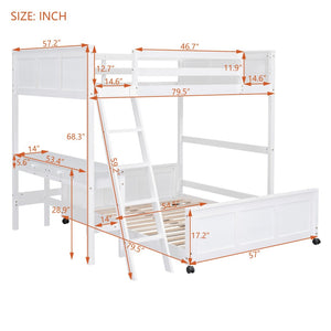 English Elm Full Over Kids Bunk Bed with Built in Study Desk and Two Storage Drawers White LT001006AAK-1