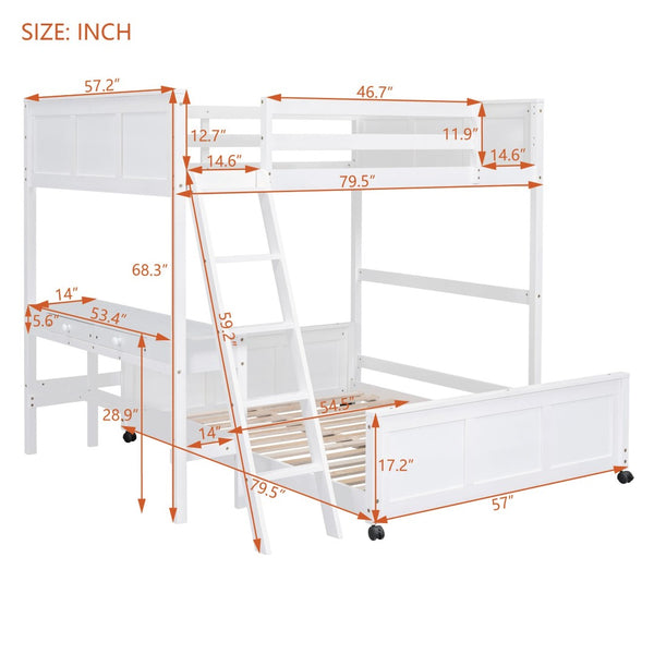 English Elm Full Over Kids Bunk Bed with Built in Study Desk and Two Storage Drawers White LT001006AAK-1