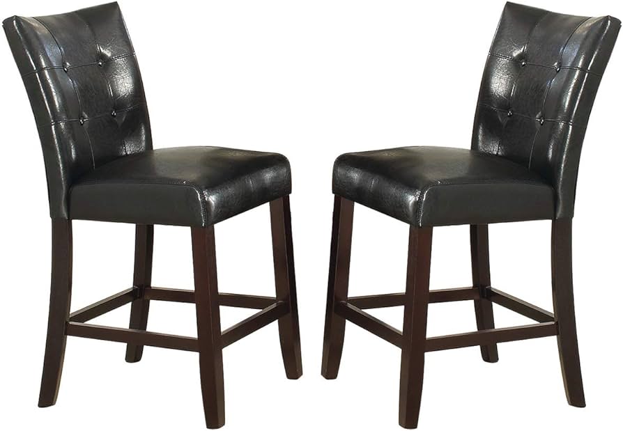 English Elm Modern Counter Height Chairs Set of 2 — Black Faux Leather Tufted Parson Stools, Espresso Trim, Plush Seating 92" B011130016