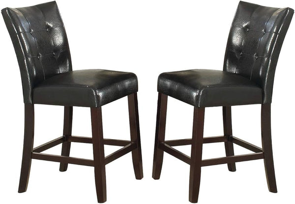 English Elm Modern Counter Height Chairs Set of 2 — Black Faux Leather Tufted Parson Stools, Espresso Trim, Plush Seating 92" B011130016