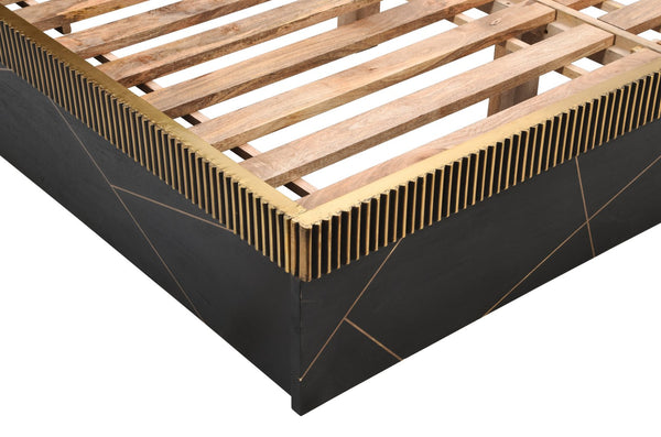 English Elm Modern King Bed In Solid Mango Wood With Elegant Brass Accents - Handcrafted Style & Durability B009S01018